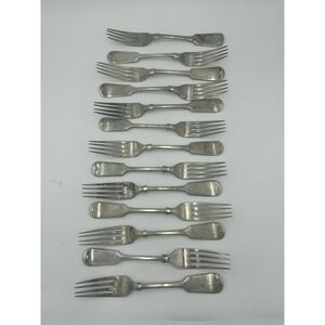 Vtg Silvera Nevada Silver Fiddle Tipped Pattern Lot of 13  Silverplate Forks